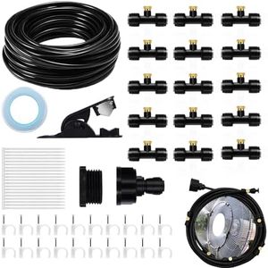 Xmart 75 pcs Système Refroidissement Brumisation 15m Kit D'Irrigation Kit Arrosage Goutte à Goutte Système de Brumisation Tuyau Brumisateur Exterieur pour Jardins Patios Parasols Toits
