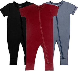 GUISBY Rayon made from bamboo Sleepers Baby Pajamas Open Feet, 3 Pcs Short Sleeve with Zipper for Boy Girls 12-18 Months