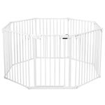 COSTWAY 6/8 Panels Baby Playpen, Metal Fire Guard Hearth Gate with Lockable Door, Foldable Room Divider Fireplace Fence for Kids Pets (8 Panels, White)