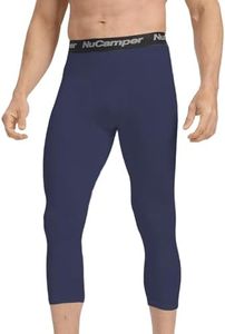 NuCamper Men's 3/4 Compression Pants Running Leggings Sports Tights Quick Dry Base Layer Bottoms for Basketball Workout Navy