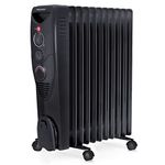 Pro Breeze® 2500W Oil Filled Radiator, 11 Fin - Portable Electric Heater - Built-in Timer, 3 Heat Settings, Adjustable Thermostat, Safety Cut-Off & 24 Hour Timer - Black