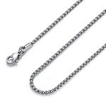 FOSIR Mens Round Box Chain, Stainless Steel Chain Necklace for Women Men, 2/3/4mm Wide, 18/20/22/24/26/30 Inch