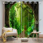Umpoo Spring Enchanted Forest Window Curtains Tropical Rainforest Green Jungle Leaves Old Trees Window Drapes 2 Panels Set for Living Room Bedroom Decor Window Treatment, 52x96 Inch