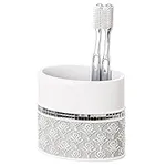 (Toothbrush Holder) - Creative Scents Mirror Damask Bathroom Toothbrush Holder, Family Brush Toothpaste Cup- Holds Multiple Standard/ Electric Toothbrushes,(Grey & White)