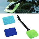 Windshield Cleaning Tool, Car Window Cleaner with 3 Washable Reusable Microfiber Pads, Auto Interior Exterior Glass Wiper Cleaning Kit Universal for Office and Home