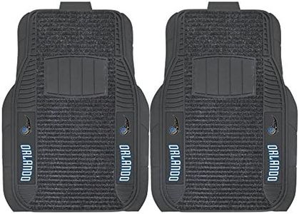 FANMATS 13851 Orlando Magic 2-Piece Deluxe Car Mat Set, Vinyl Trim and Colored Team Logo, Dual Rib Charcoal Carpet, Trimmable Edges