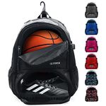 ZOEA Large Basketball Bag - Backpack for Basketball, Soccer & Volleyball Football Gym Includes Shoe & Ball & Laptop Compartment (Black)