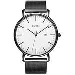 BUREI Men's Watches, Classic Analogue Dial with Date Japanese Quartz and Ultra-Thin Stainless Steel Mesh Band (White)