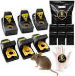 6X Mouse Traps| Heavy Duty Mouse Trap That Kill Instantly| Reusable Includes Cleanup Kit (6 Disposal Bags + 6 Gloves) Highly Sensitive Mice Catcher UK| Effective Mouse Traps for Indoors & Outdoor Use