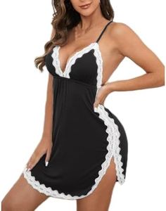 AEKAN Women Lingerie Lace Chemise Sleepwear Babydoll Nightwear Sexy Strap Nightgown Chemise (black, X-Large)
