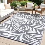 OLANLY Waterproof Outdoor Rug 6x9 ft, Reversible Patio Rug, Outdoor Plastic Straw Rug with Leaf Pattern, RV Mat, Indoor Outdoor Carpet for Patio, Camping, Balcony, Deck, Backyard, Grey & White