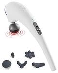 Zyllion Handheld Back and Neck Massager - Cordless Rechargeable Electric Vibrating Deep Tissue Massage with Heat for Athletes, Recovery and Muscle Pain Relief - White (ZMA-27-WT)