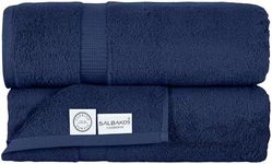 SALBAKOS 100% Turkish Cotton Bath Sheet Towels Set of 2-Piece Aqua | 35x70 in Extra Large Bath Towels | Premium Hotel Quality, Thick, Soft, Super Absorbent Oversized Bath Towel (Navy, 2 Bath Sheets)