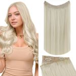 Fshine Blonde Wire Hair Extensions Remy Human Hair 16 Inch White Blonde Invisible Wire Hair Extensions One Piece Clip in Human Hair Fish Line Hair Extensions 100 Grams