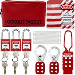Lockout Tagout Kit Electrical Loto - Group Lockout Hasps, Lockout Tags, Safety Padlocks with Number, Nylon Ties with Pocket Bag(Red Kit)