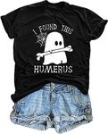 Halloween Shirt Women I Found This Humerus T Shirt Halloween Funny Doctor Ghost Graphic Tee Tops, Black, Small