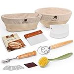 Glimsax Banneton Proofing Basket Set of 2, 9" Round & 10" Oval Sourdough Proofing Basket for Bread Baking, Bread Making Accessories and Tools Sourdough Bread Starter Kit, Gifts for Bread Bakers