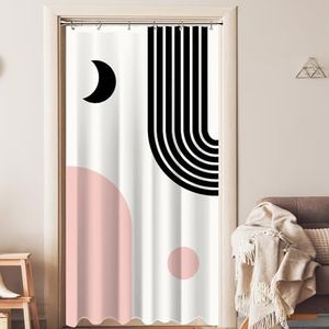 Small Stall RV Half Size Black Pink Boho Abstract Mid Century Shower Curtain for Bathroom 36W*72H Inch Bathtub Decor Sun Moon Minimalist Aesthetic Waterproof Polyester Fabric Set with 12 Hooks