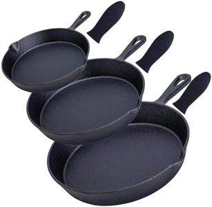 Pre-Seasoned Cast Iron 3 Piece Skillet Bundle, Frying Pan Camping Cookware 6” + 7.5” + 10” Set of 3 Heavy Duty Cast Iron Frying Pans, Stove Top, with Heat Resistant Silicone Handle Holders