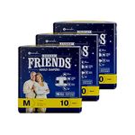 Friends Overnight Adult Diapers Tape Style - 30 Count (Medium) with odour lock and Anti-Bacterial Absorbent Core- Waist Size 27.56-49.21 Inch; 70-125Cm