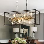 TOCHIC Black and Gold Crystal Chandeliers, Farmhouse Chandelier for Dining Room, 12 Lights Rectangle Light Fixture for Kitchen Island, Modern Chandelier with DIY Crystal for Living Room, Bar, L 38.58"