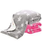 OYO BABY New Born Baby Blankets All Season Fluffy 2 Layered AC Wrapping Blanket for Baby Boys and Baby Girls, Toddlers | Reversible Blanket 100cm x 75cm (0-24 Months, Baby Pink & Grey, Star Printed)