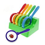 Get Out! Magnifying Glasses for Classroom - 6 Pack Shatterproof Hand Held Magnifying Glass for Students with Stand- Preschool Class Set of Lightweight Plastic Plant Leaf and Insect Magnifier Glass