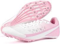 Zakey Mens Track and Field Shoes Women Kids Professional Spikes Racing Sneakers Girls Light Weight Running Nail Spikes Shoes Boys (WhitePink,1)