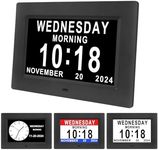 Johnziny 7'' Dementia Clocks with 12 Alarm Options, Digital Clock with Date and Day for Elderly,Large Clear Digits,Auto-Dim, 4 Diaplay, Digital Calendar Day Clock for Seniors (Black)