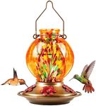 BOLITE Hummingbird Feeder, 18016O Hummingbird feeders for Outdoors Hanging, Hand Blown Glass, Meshy Texture Ball Shape Bottle, 5 Feeding Ports with Perch, 20 Ounces, Orange