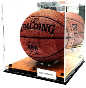 Full Size Basketball Square Shape Soccer Ball Acrylic Display Case Wood Box UV Protection 10x10x9 (Wood Platform)