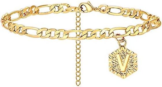 HUASAI Initial Anklets for Women Letter Anklet Bracelet Cuban Alphabet Foot Jewelry