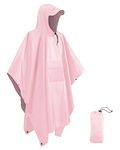 Victoper Waterproof Poncho Adult, Reusable Rain Poncho Adult Waterproof Poncho Waterproof Adult Lightweight Waterproof Raincoat for Outdoor Hiking Camping Cycling Traveling Pink Color