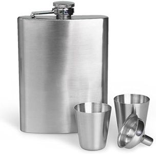 kilofly Stainless Steel 8 oz Flask + Funnel + 2 Shot Glasses Set, with Gift Box