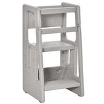 Qaba Toddler Kitchen Helper 2 Step Stool with Adjustable Height Platform and Safety Rail, Grey