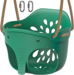 BeneLabel Siège de Balançoire, Siège de Balançoire pour Jardin Extérieur avec Corde Ajustable de 1.4-2M et Mousqueton pour Enfant, Forme éléphant, Jusqu'à 600lbs, Vert