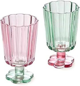 TUCHACA Tall Ripple Drinking Glasses Set of 2 (Pink & Green), Flower Petal Style Glass Goblet, Suitable for Juice, Ice cream, Cocktails, Dessert & More.