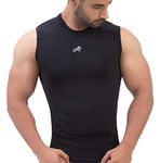 Redesign Mens Nylon Cutsleeves/Sleeveless Compression Top for Sports (Medium, Black)