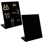 BELLE VOUS Black Velvet Earring Jewellery Organiser and Display Holder (2 Pack) - L Shaped Jewelry Rack Stand with 60 Holes for 30 Pairs of Earrings - Showcase Studs and Dangle Earrings