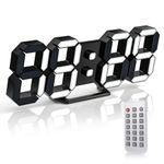 EDUP HOME 3D LED Wall Digital Clock Desk Alarm Clock with Remote Control, 25CM Digital LED Electronic Clocks, Snooze Model, Temperature, Night Light Auto/Custom Brightness Black