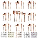 Evanda Rose Gold Cutlery Set 45 Piece Service for 8, Titanium Rose Gold Plating Stainless Steel Silverware Set, Include Knives Forks Spoons Set and Serving Set, Dishwasher Safe