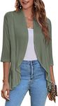 Zeagoo Women's Summer Lightweight 3/4 Sleeve Cardigan Open Front Shrug for Dresses Army Green