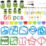 56 in 1 Sandwich Cutter Shapes Set for Kids, Bento Lunch Box Supplies and Accessories Sandwich Bread Cutters, Fruit Cutter, Animal Food Picks, Silicone Cups, Fruits Cheese Shapes Mold Supplies