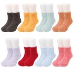 QKURT 8 Pairs Non Slip Baby Fluffy Socks, Toddler Thermal Cozy Sleep Socks Baby Bed Socks Warm Slipper Socks for Boys and Girls, Age 0-2