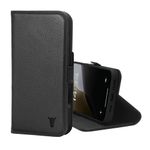 TORRO Leather Case Compatible with iPhone 16+ Plus – Premium Leather Wallet Case with Kickstand and Card Slots (Compatible with Official MagSafe Chargers) - Black