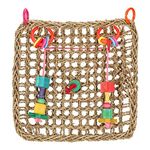 Bird Chew Toy, Natural Seagrass Exercise Entertainment Toys Bird Climbing Net Swing Rope Hanging Net Mat Bird Cage Accessories for Parrot Budgies Parakeet Macaw Parrotlet