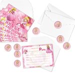 AONIART 16 Pieces of Princess Peach Birthday Invitation Cards with Envelopes and 18 Pieces of Handmade Wax Stickers for Birthday Party Supplies and Decorations.