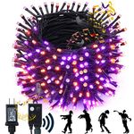 Toodour Halloween Lights Outdoor, 131FT 350 LED Halloween String Light with Spooky Music Waterproof, Plug in Motion Sensor Orange & Purple String Light for Yard Bedroom Home Party Tree Halloween Decor