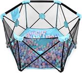 Baby Playpen, Foldable and Portable Mesh Baby Fence with Carry Bag, Large Activity Centre for Boys Girls, Children Toddler Kids Indoor Outdoor Safety Play Yard Ball Pool (6 Panel, Black&Blue)