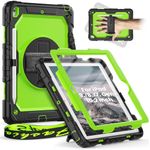 Timecity for iPad 9th 8th 7th Generation Case, iPad 10.2 Case, Shockproof Sturdy Cover with 360 Rotating Hand Strap/Pencil Holder/Screen Protector/Stand, Heavy Duty iPad 9/8/7 Gen Case - Green